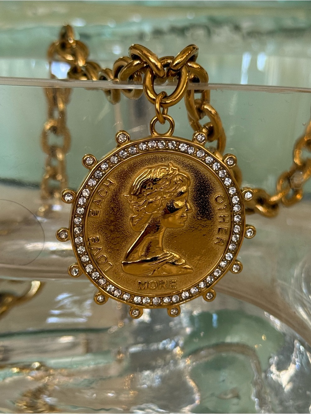 Gold Coin Pendant Chain Necklace - Love Each Other More - Picture 4 of 7